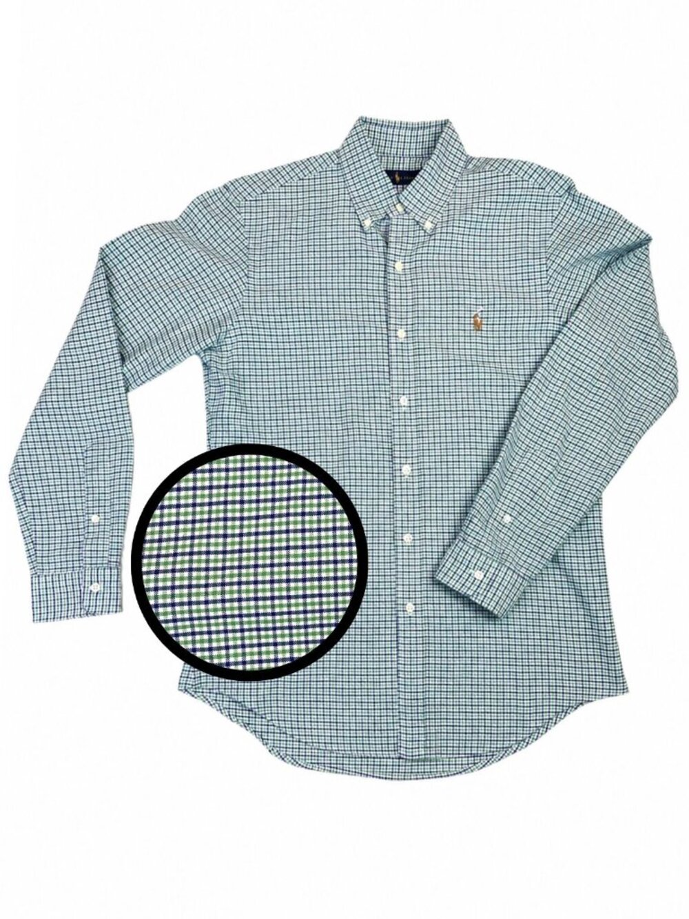 Polo Ralph Lauren Plaid Button Down Shirt Green Navy Cotton Small